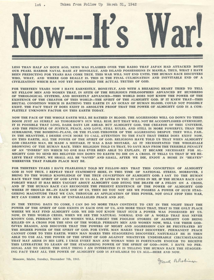 A flyer discussing the Japanese attack on Pearl Harbor in 1941.