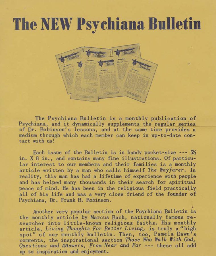 A flyer describing the Psychiana Bulletin.