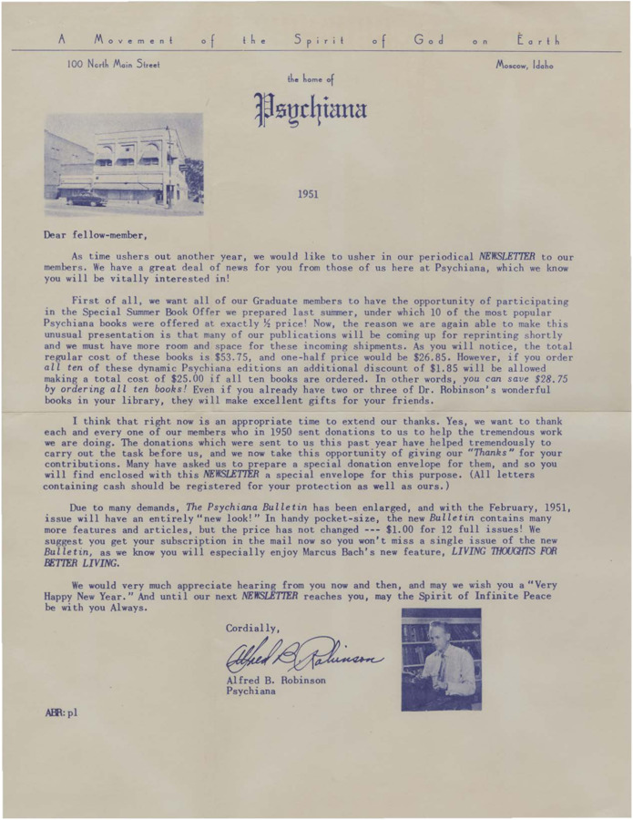 A form letter from Alfred B. Robinson discussing changes to the Bulletin and Magazine in the coming year.