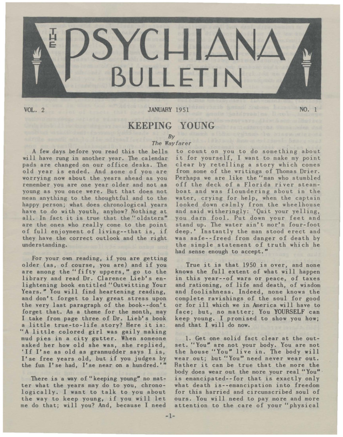 Bulletin includes a primary article discussing the nature of aging and recommends resources and ways to stay young as the body ages. Another article includes quotes and musings on war and a fight against Russia. Also includes stories written for children, letters from students, Q and A, and other articles.