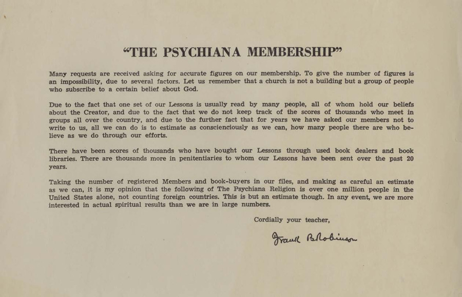 A notice from Frank B. Robinson to his members about the request for accurate membership figures; he estimates that it is over one million in the United States alone.