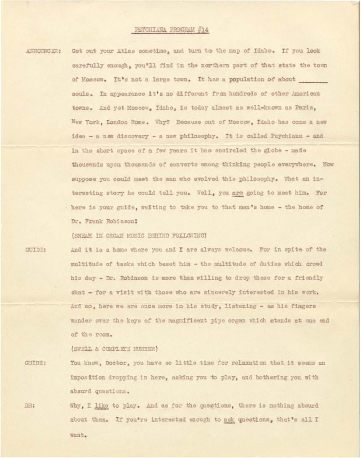 Transcript of a fifteen minute radio broadcast. Like 'Flashes of Truth' transcript begins with a 'guide' asking Robinson questions about the stars, their quantity, and a 'force' that controls the cosmos. Robinson discusses electricity as neither liquid, solid, or gas, but as a force and uses it as a metaphor for the God-Law present at all times to order and control the universe.