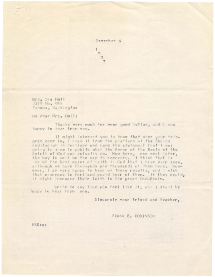Letters exchanged between DeBolt or Robinson and students with last names beginning alphabetically A-J discussing the exchange of Psychiana lessons, subscriptions to Psychiana publications, payment for these materials, donations, personal successes or hardships, and/or praise or dissatisfaction with Psychiana materials and teachings. Return letters address these concerns, often as form letters.