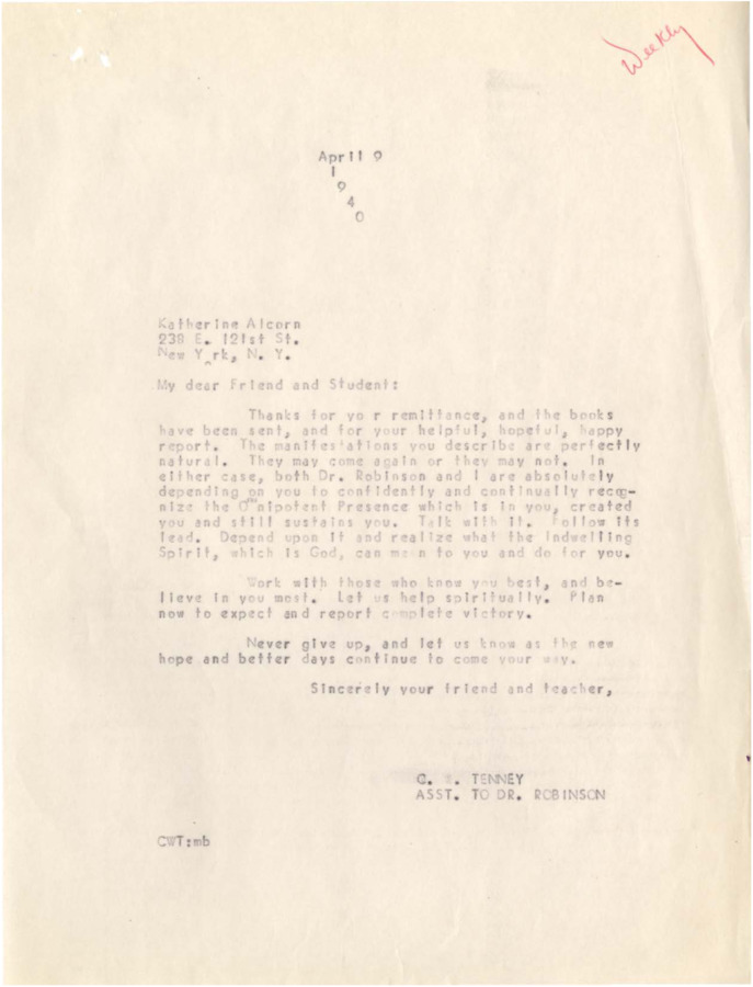 Letters exchanged between DeBolt or Robinson and students with last names beginning alphabetically A-J discussing the exchange of Psychiana lessons, subscriptions to Psychiana publications, payment for these materials, donations, personal successes or hardships, and/or praise or dissatisfaction with Psychiana materials and teachings. Return letters address these concerns, often as form letters.