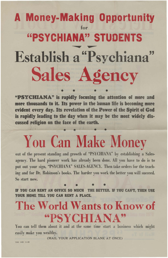 Fill out and sign enclosed 'Sales Agents Application Blank'. Notice to inform students about becoming sale agents for Psychiana.