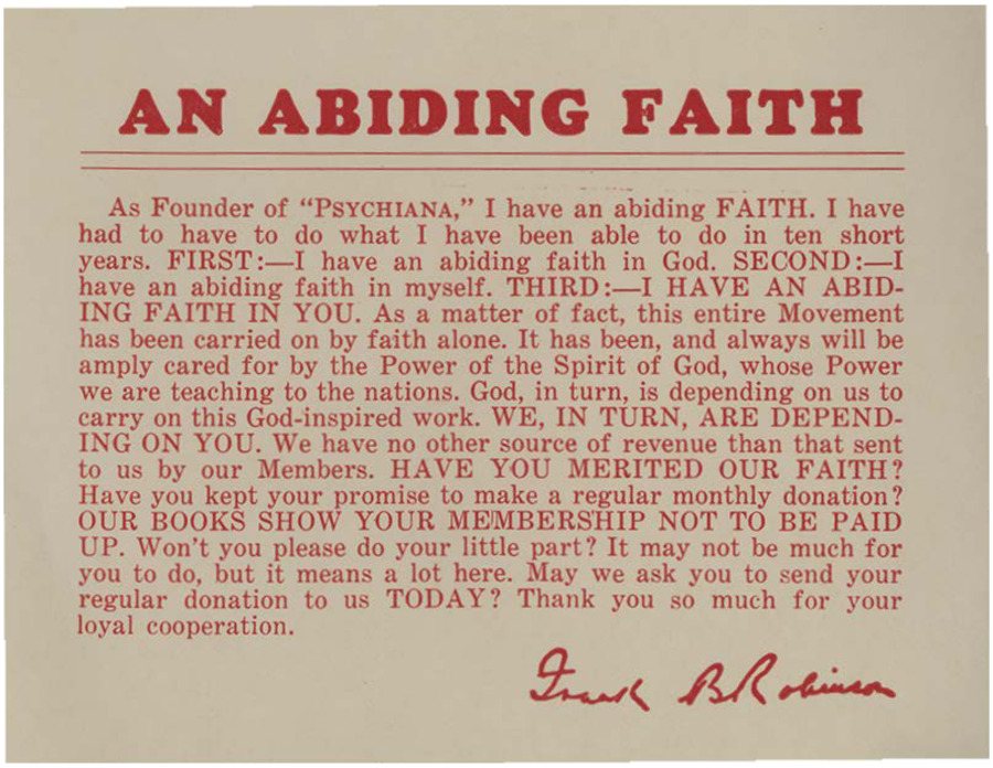 A single-page form letter sent to members requesting that they pay their bill. Robinson asks his students if they merit his faith in them to pay for their lessons.