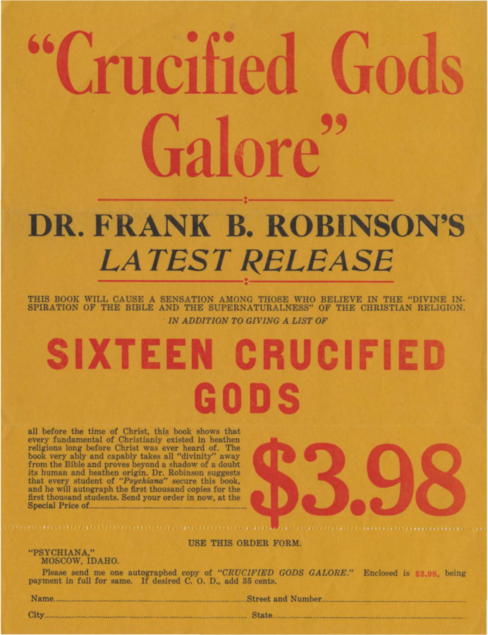 Single-page flyer advertising Robinson's latest book.