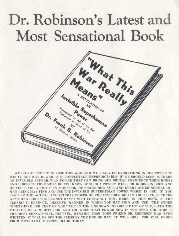 Advertisement for Robinson's book 'What This War Really Means'.  Includes order form.