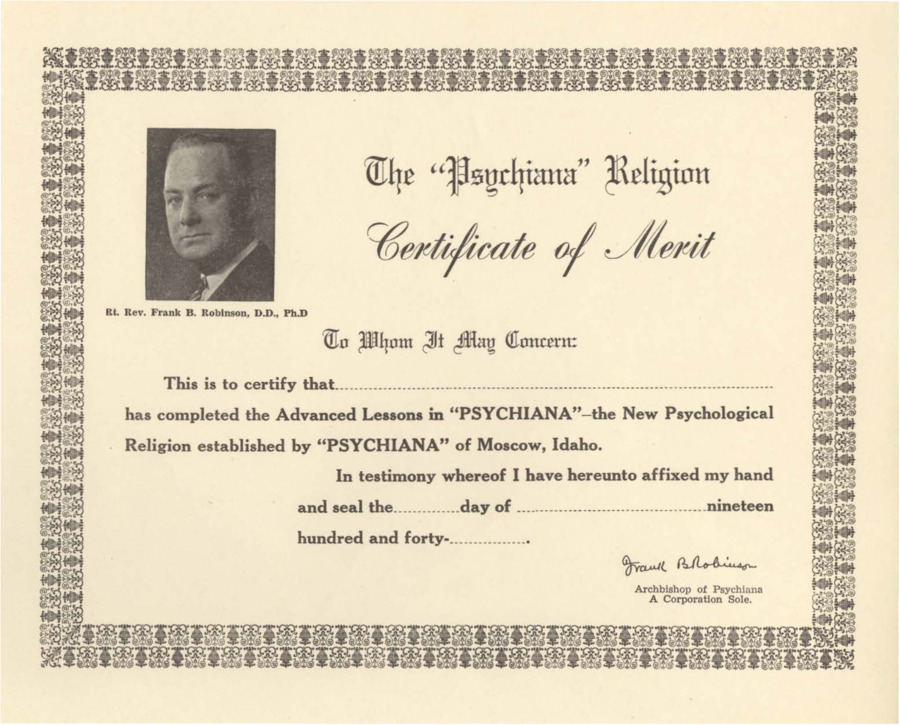 A certificate of merit for graduates of Robinson's 'Advanced Lessons.'