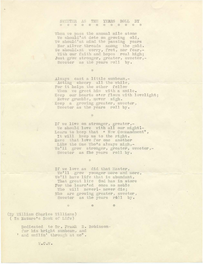 Several poems written by a Psychiana student listing a variety of concerns like age, growing old, and other issues that people worry about but that the poet finds trivial contrasted with poems about where the Power of God is located and that people can now walk with God on earth, or 'in the garden.'