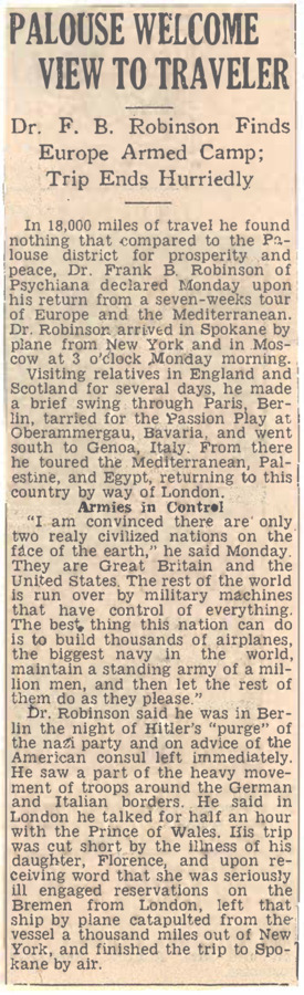 Frank B. Robinson responds after seven week tour of Europe and the Mediterranean, indicting all countries except Great Britain and United States.