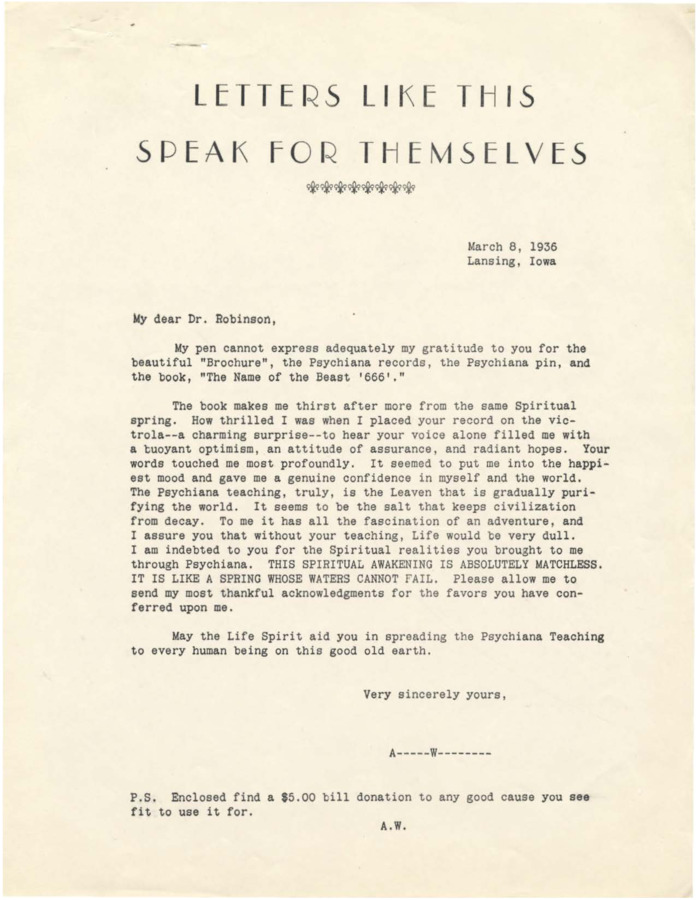 Packet that includes two testimonial letters, a letter to the reader, and a flyer urging the reader to contact Frank B. Robinson for help.