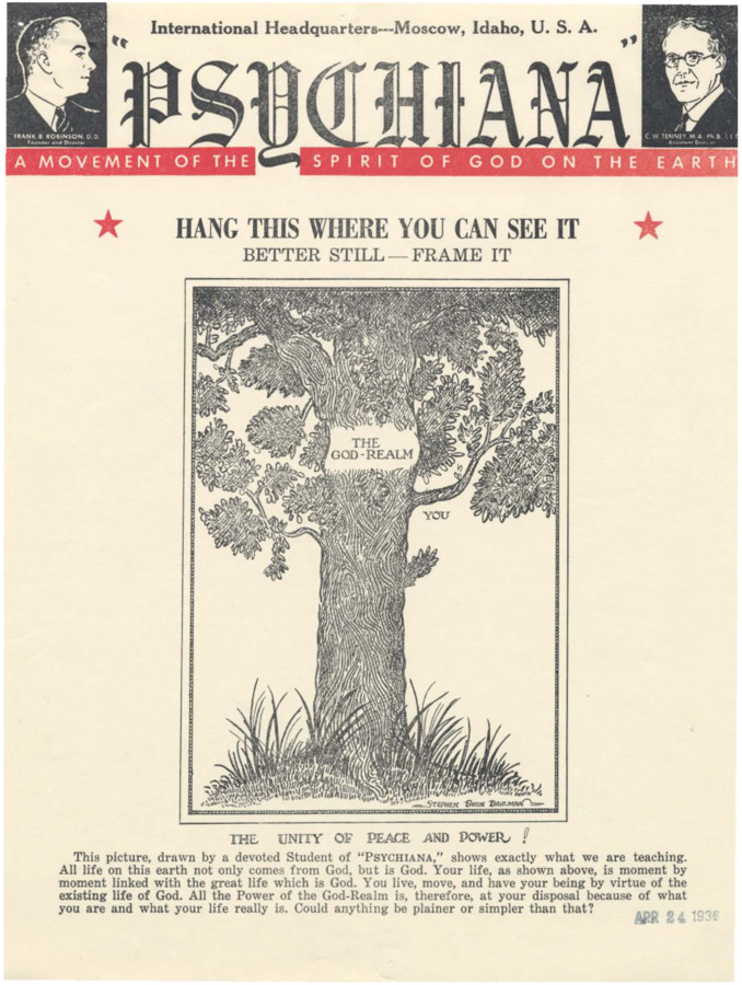 Single page with an illustration of a tree labeled 'THE GOD-REALM' with branches over the word 'YOU.' Text follows explicating the symbolism of the image.