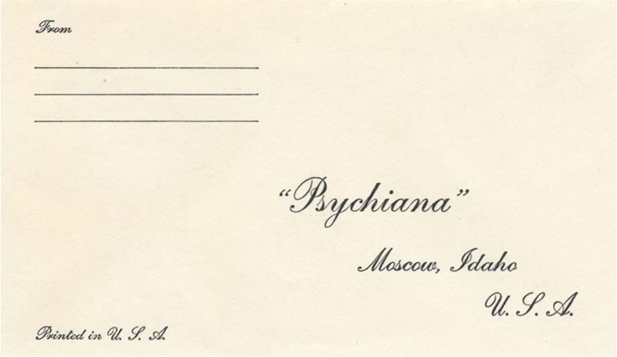 A blank postal card addressed to Psychiana.