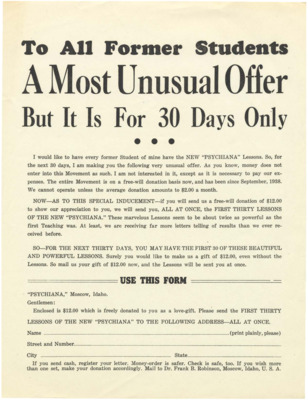 To All Former Students A Most Unusual Offer But it is for 30 Days Only