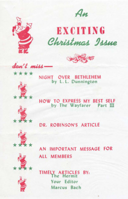 Single-page flyer with information regarding the contents of a special issue of the Psychiana Bulletin.