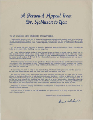 Personal Appeal from Dr. Robinson to You
