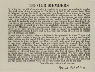 To Our Members