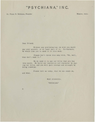 Letter asking student to have their account paid this week.