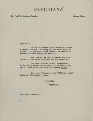 Letter sent to members reminding them that their account is several months overdue and to at least make a partial payment at once.