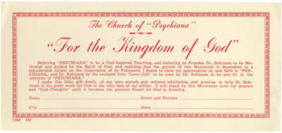 Small donation card to refers to potential donations as 'Love-Gifts' with fields for name, address, etc.