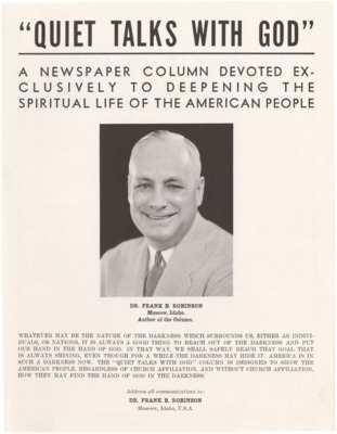 Quiet Talks with God, A Newspaper Column Devoted Esclusively to Deepening the Spiritual Life of the American People