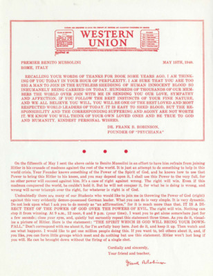 Telegram' to Mussolini