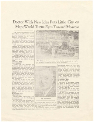 Copy of a newspaper clipping about Frank B. Robinson and the history of his founding of Psychiana, including the growth of Psychiana and the investors that helped the religion and Robinson.