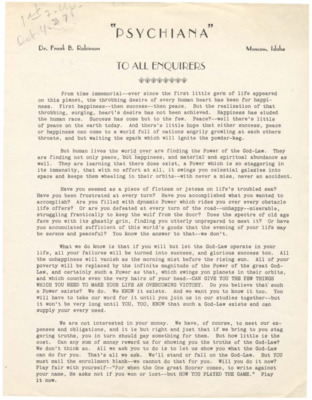 Form letter from Frank B. Robinson addressing happiness and asking the reader to send in their application form.