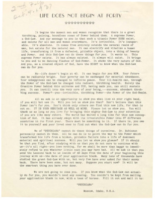 Packet includes a form letter from Frank B. Robinson, a testimonial letter, a flyer about how Frank B. Robinson is an ordinary individual, and a flyer with multiple testimonials.