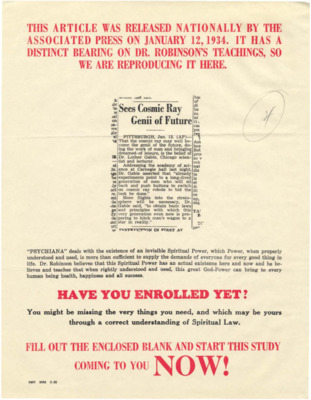 Flyer featuring a newspaper clipping discussing a glorious future of leisure while robots finish our tasks.