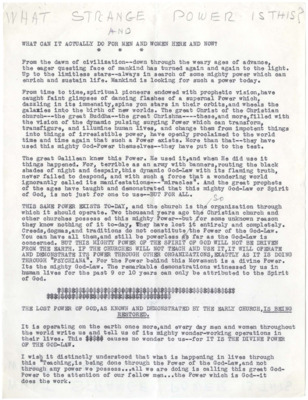 Typescript explains that man, since the beginning of time, has been looking for a power here on earth, which Jesus Christ possessed. Robinson claims this power, which man has lost and exists in the present day, will not be driven from the earth, and it will be demonstrated through organizations like Psychiana.