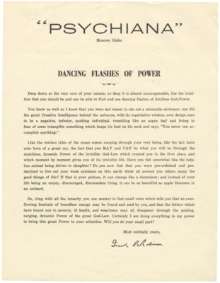 Form letter from Robinson about how infinite the power of God is.