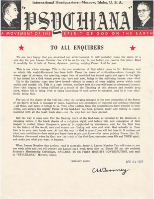 Form letter to a recent applicant for Robinson's lessons that would precede the arrival of the first lesson.