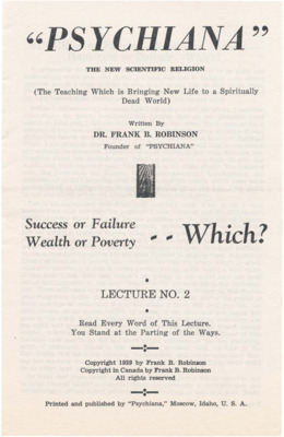 Psychiana Lecture No. 2 - 'Success or Failure, Wealth or Poverty, Which?'