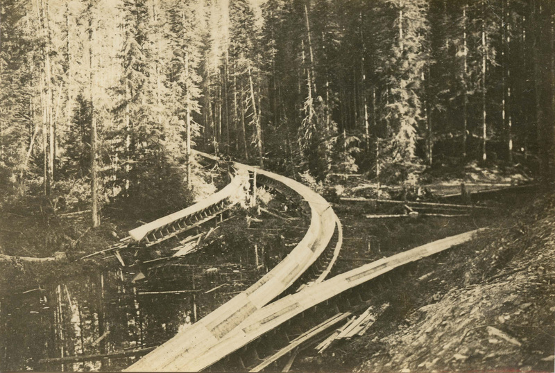 The Intersections of Camp 3 and 6 log flumes at Lavin Flowage of Lieberg Creek near the Little North Fork Coeur d'Alene River.