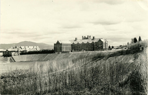 Looking northeast from Arboretum towards Admin Building (center), and MacLean Field (center down).
