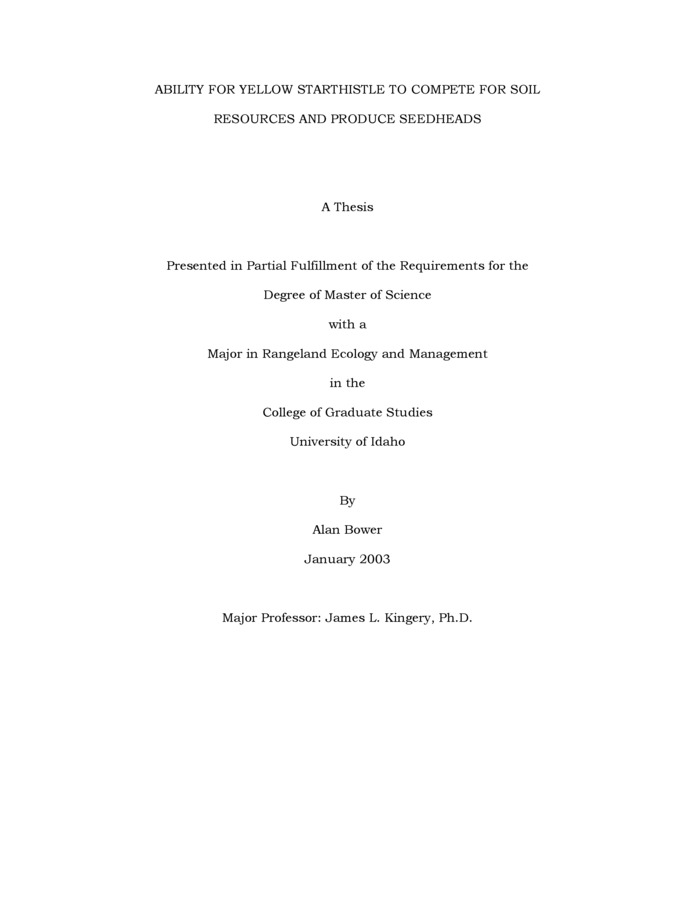 Thesis by Alan Bower concerning Invasive Plants, Plant Communities, Ecology and other subjects