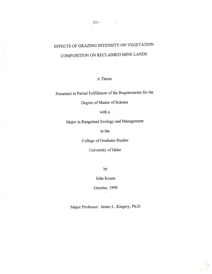 Thesis by John Kouns concerning Grazing, Restoration and other subjects