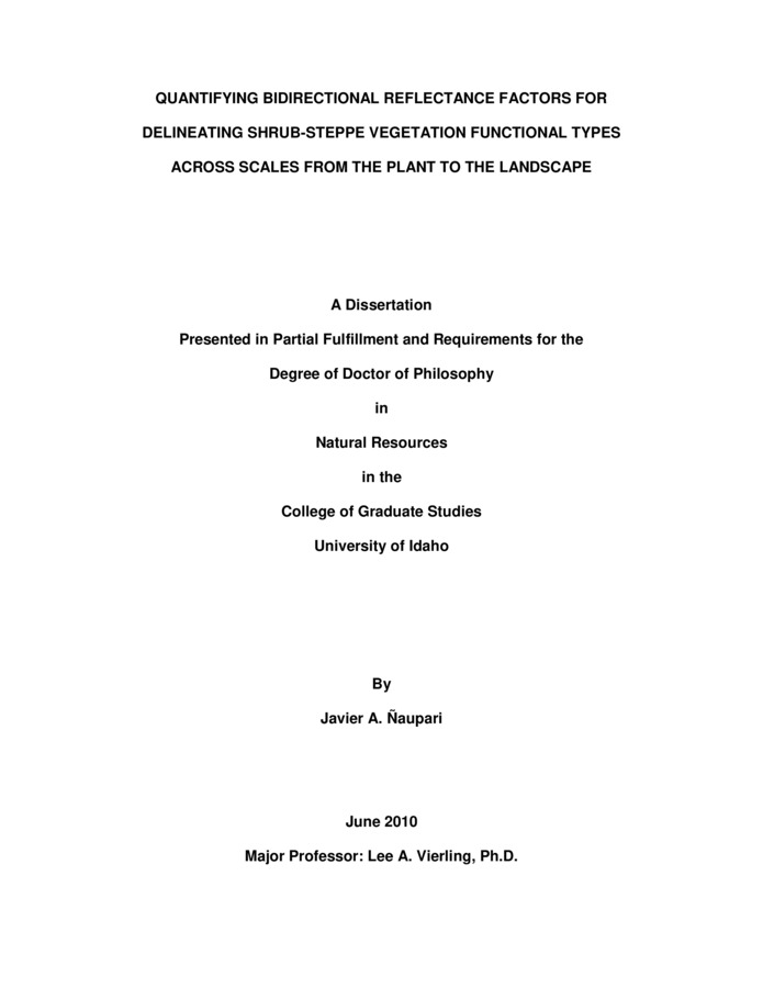 Dissertation  by Javier Naupari concerning Remote Sensing, Ecology and other subjects