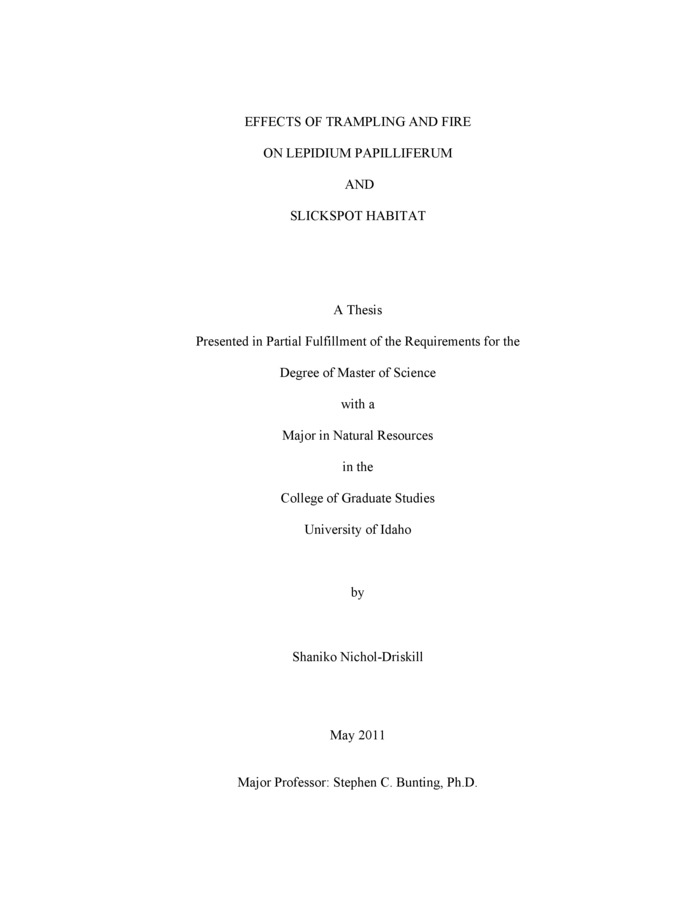 Thesis by Shaniko Nichol-Driskill concerning Livestock, Native Plants, Fire and other subjects
