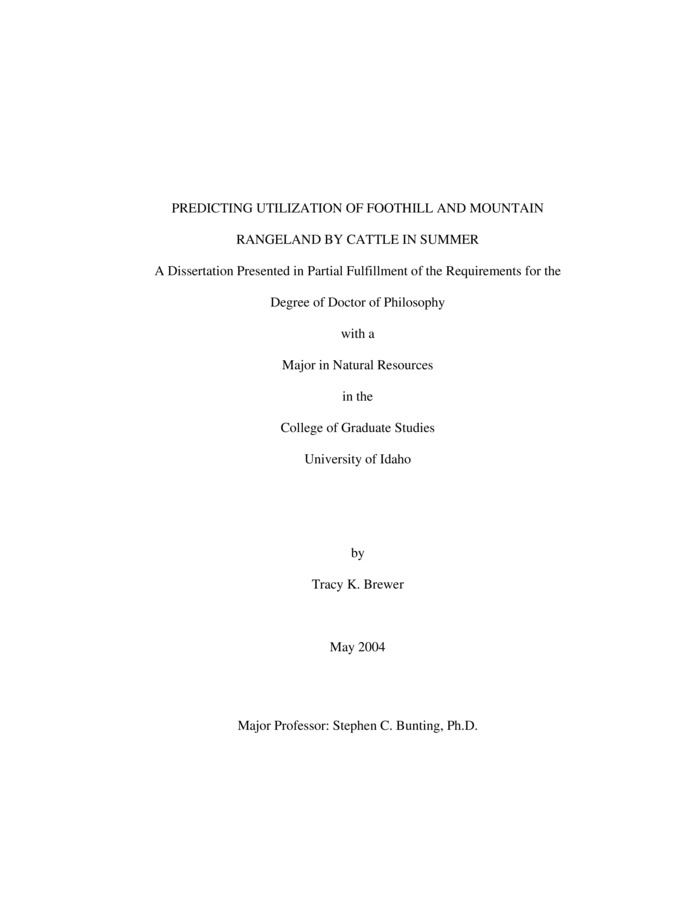 Dissertation  by Tracy Brewer concerning Livestock, Rangeland Management, Grazing and other subjects