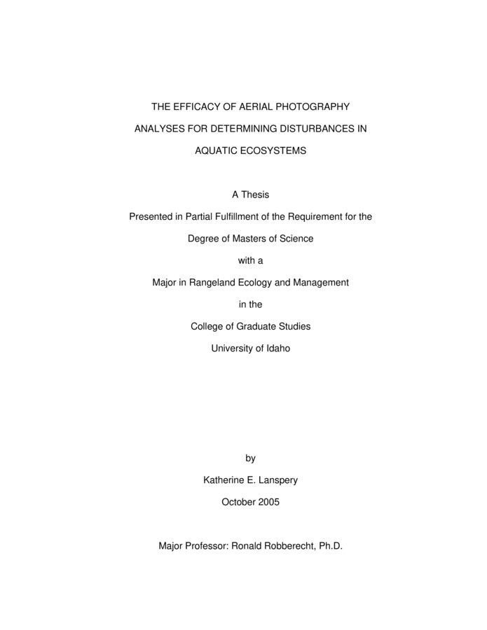 Thesis by Katherine Lanspery concerning Ecology, Remote Sensing and other subjects