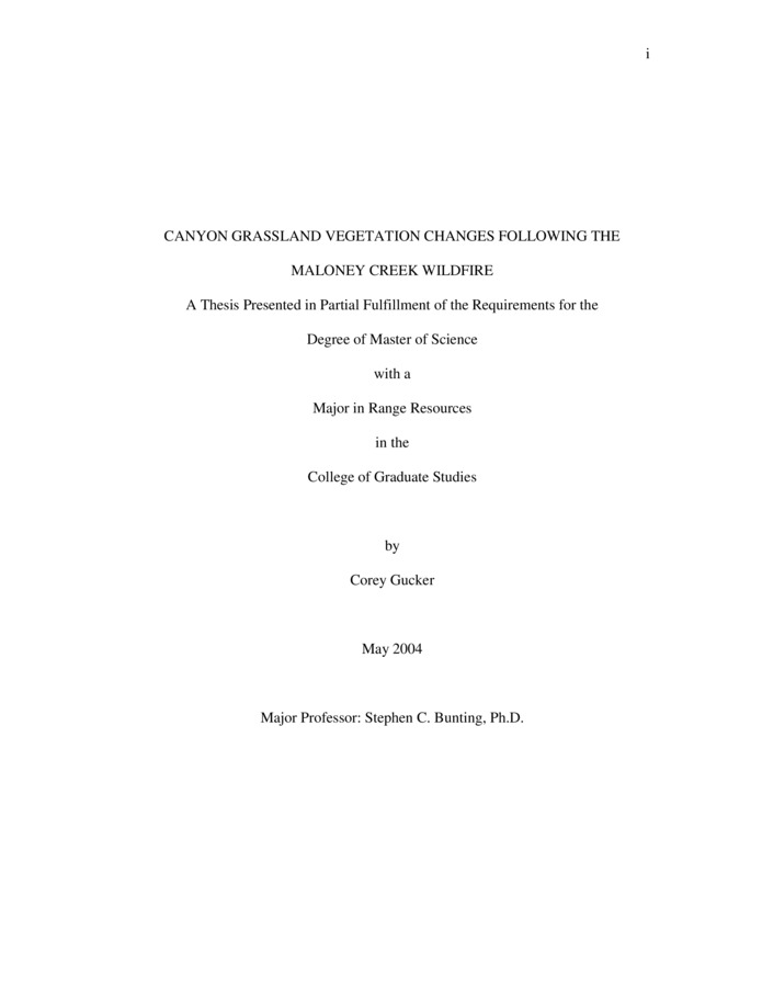 Thesis by Corey Gucker concerning Fire, Ecology and other subjects