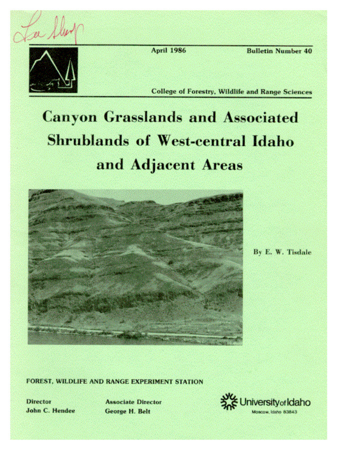 Technical Guide by Edwin Tisdale concerning Plant Communities, Ecology and other subjects