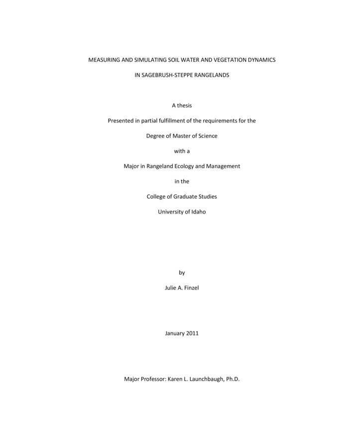 Thesis by Julie Finzel concerning Ecology and other subjects