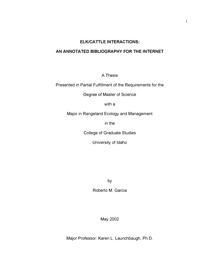 Thesis by Robert Garcia concerning Livestock, Wildlife and other subjects