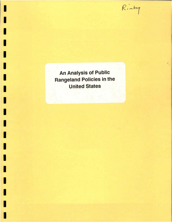 This 1970s-era study is based on work conducted for the Public Land Law Review Commission in 1968/69.  It continues an attempt to investigate public rangeland policies in order to 1) ascertain the objectives, past and present of these policies, 2) evaluate the policies as to the degree that attainment of the objectives was possible, 3) evaluate the extent to which the objectives were attained, 4) assess the relevance of the original objectives to current issues in land policy, and 5) identify emerging issues and to evaluate them in teh light of older objectives and future needs.  There is an attempt to update (to the 1970s) statistics regarding land use, rangeland economics and agronomy, and ecosystem management.