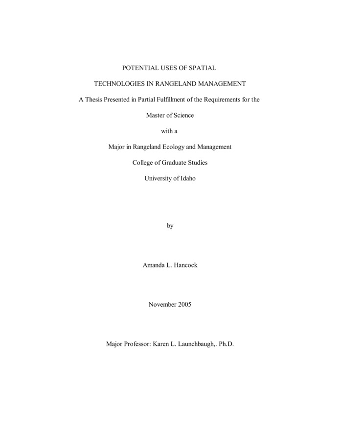 Thesis by Amanda Hancock concerning Rangeland Management, Remote Sensing and other subjects