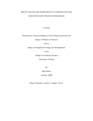 Thesis by Alan Bower concerning Invasive Plants, Plant Communities, Ecology and other subjects